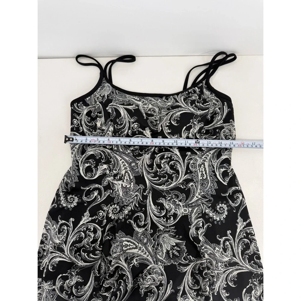 Longitude Womens Paisley Swim Dress Black White Tummy Control Sz 10